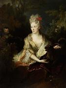 Nicolas de Largilliere Portrait of a lady with a dog and monkey. oil